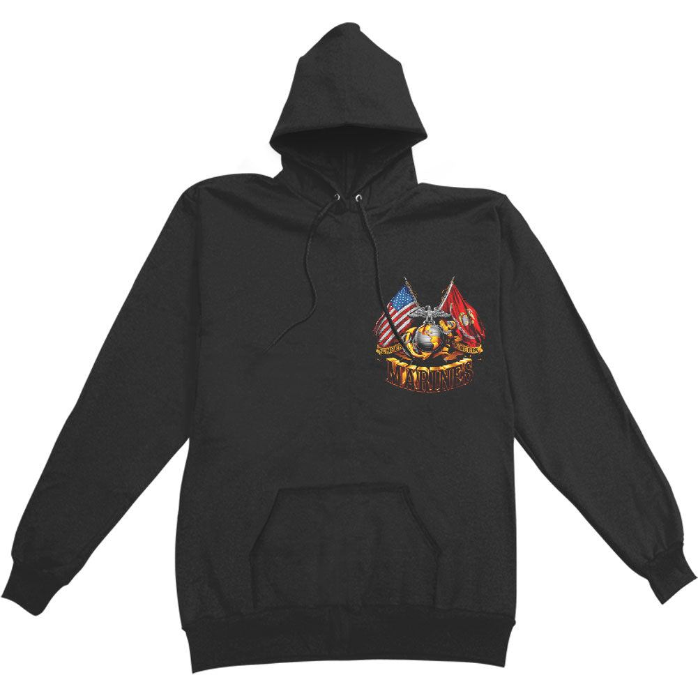 Novelty Double Flag Gold Globe Marine Corps Hooded Sweatshirt
