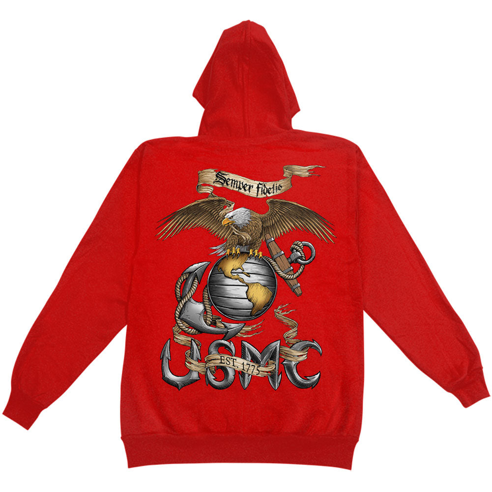 Novelty Eagle USMC Red Hooded Sweatshirt