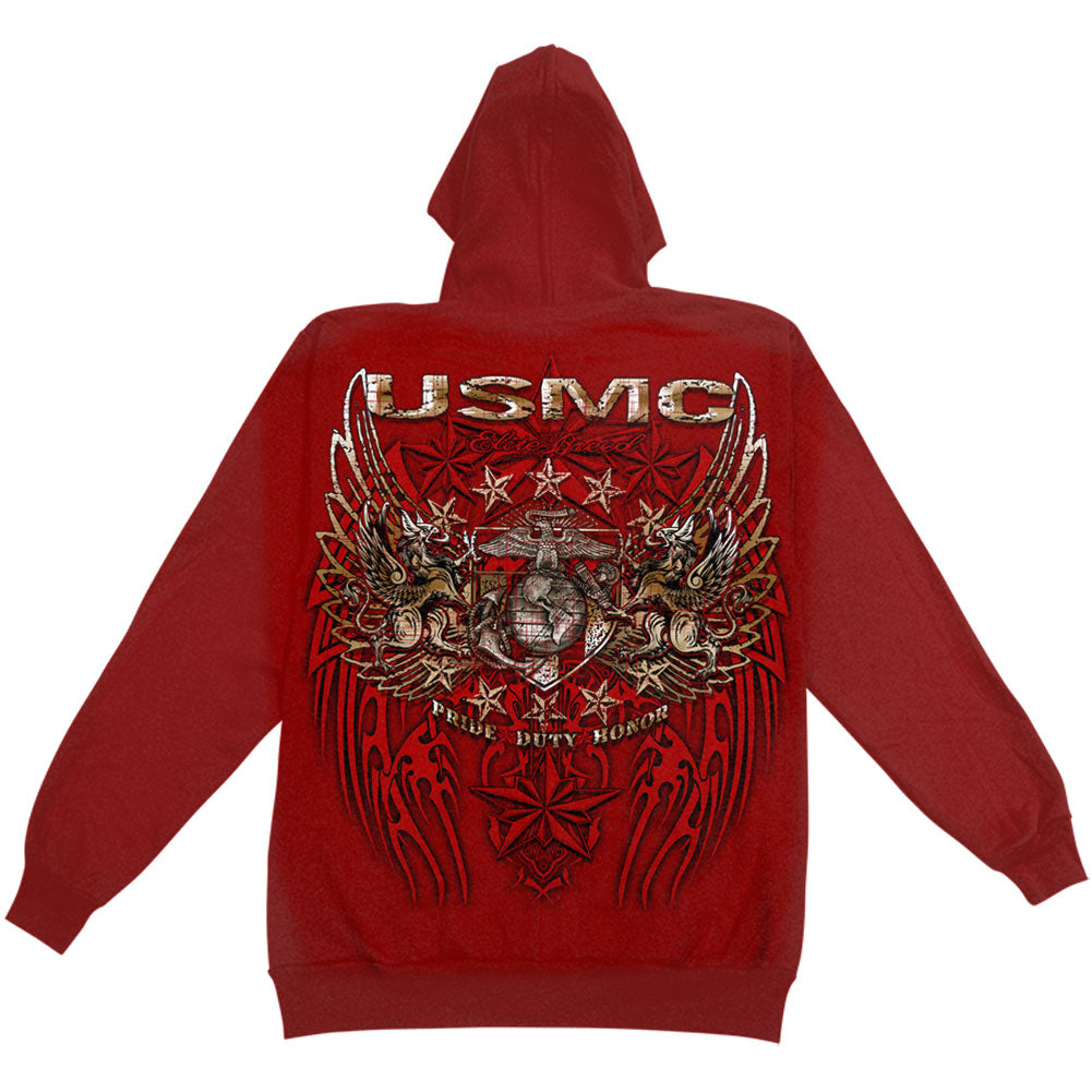 Novelty Novelty USMC Prid Duty Honor Stars Foil Stamp Hooded Sweatshirt