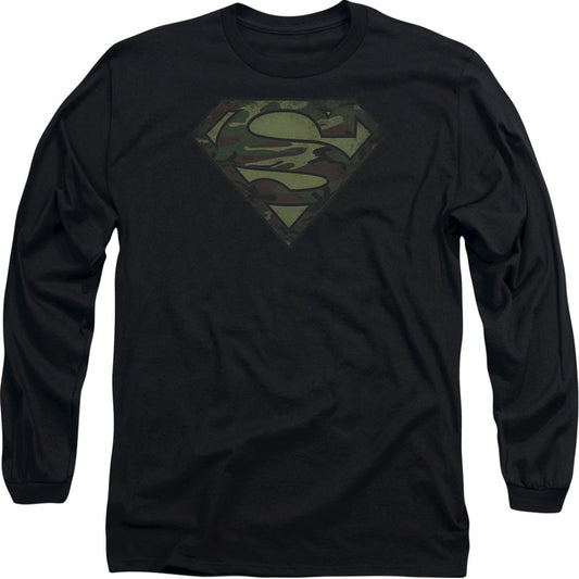 Superman Camo Logo Distressed Long Sleeve