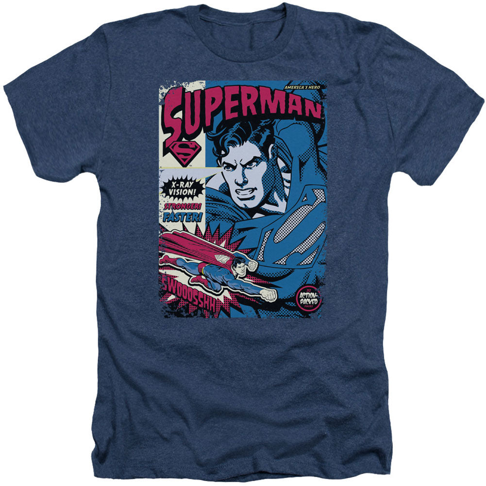 Superman Action Packed Adult Heather 40% Poly T-shirt