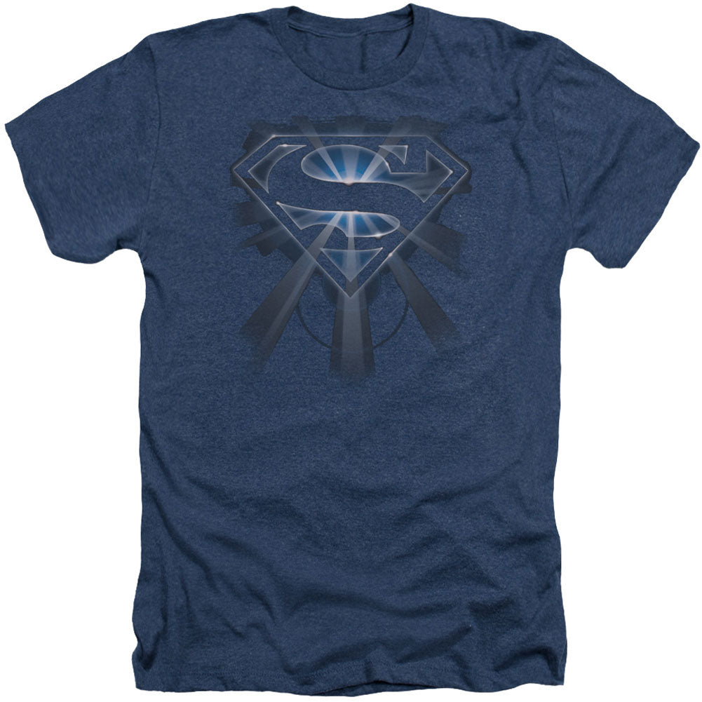 Superman Glowing Shield Adult Heather 40% Poly T-shirt