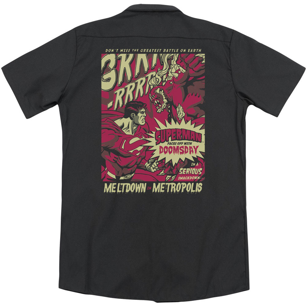 Superman Metropolis Meltdown (Back Print) Workshirt