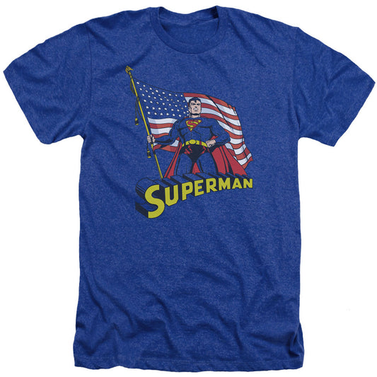 Superman American Flag Adult Heather 40% Poly T-shirt