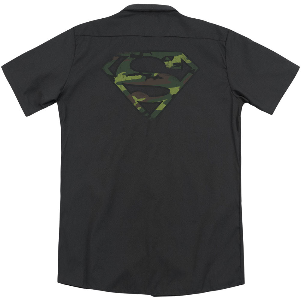 Superman Distressed Camo Shield (Back Print) Workshirt