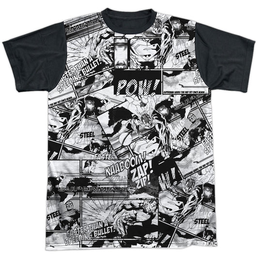Superman Comic Strips Black Back 100% Poly Sublimation T-shirt