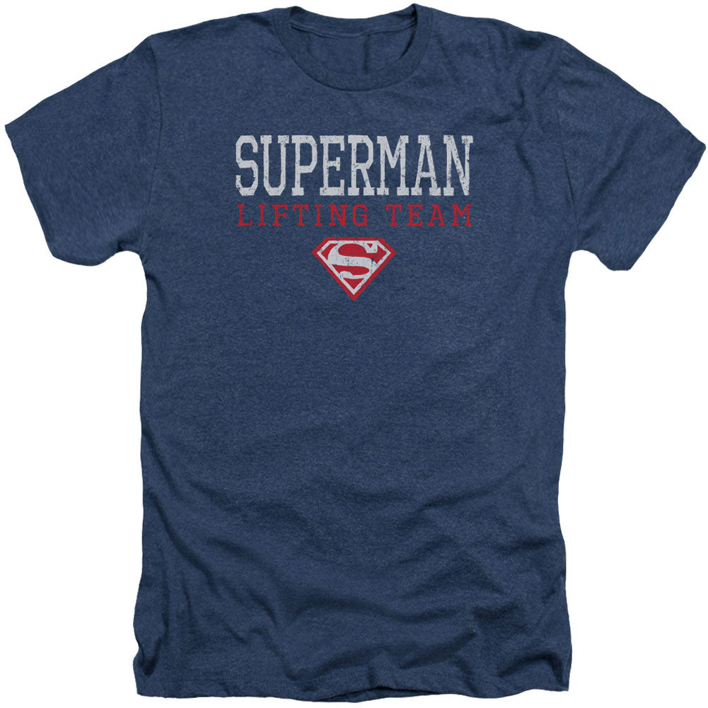 Superman Lifting Team Adult Heather 40% Poly T-shirt