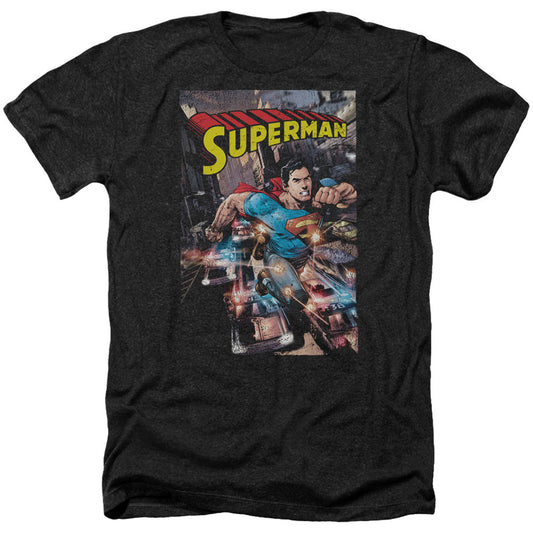Superman Action One Adult Heather 40% Poly T-shirt