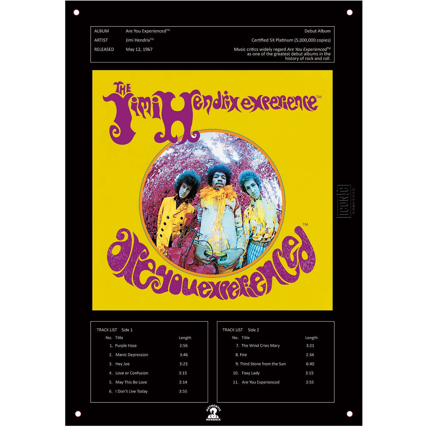 Jimi Hendrix The Jimi Hendrix Experience Tin Concert Sign