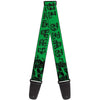 Green Skull & Roses Guitar Strap