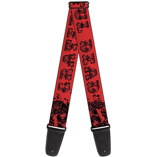 Grateful Dead Red Skull & Roses Guitar Strap