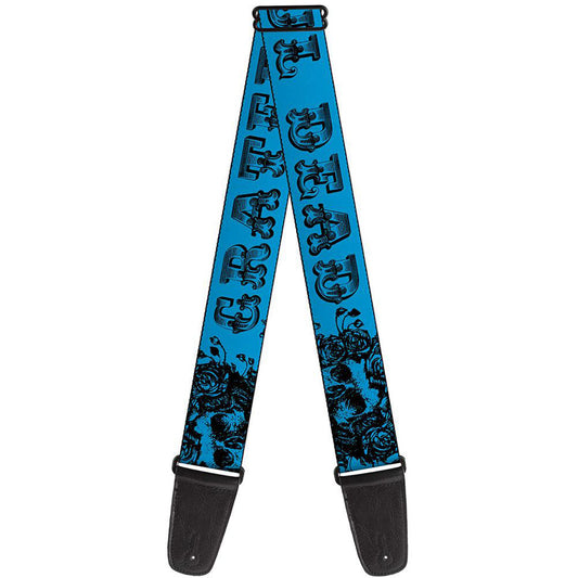 Blue Skull & Roses Guitar Strap