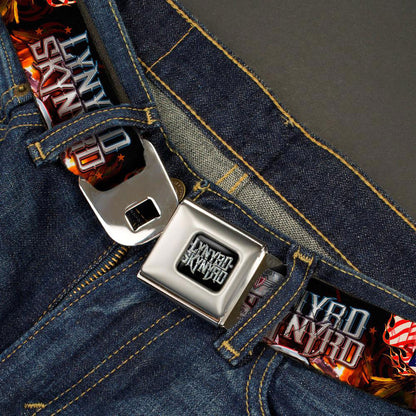Lynyrd Skynyrd Smoking Skull & US Flag Flames Seatbelt Buckle Belt