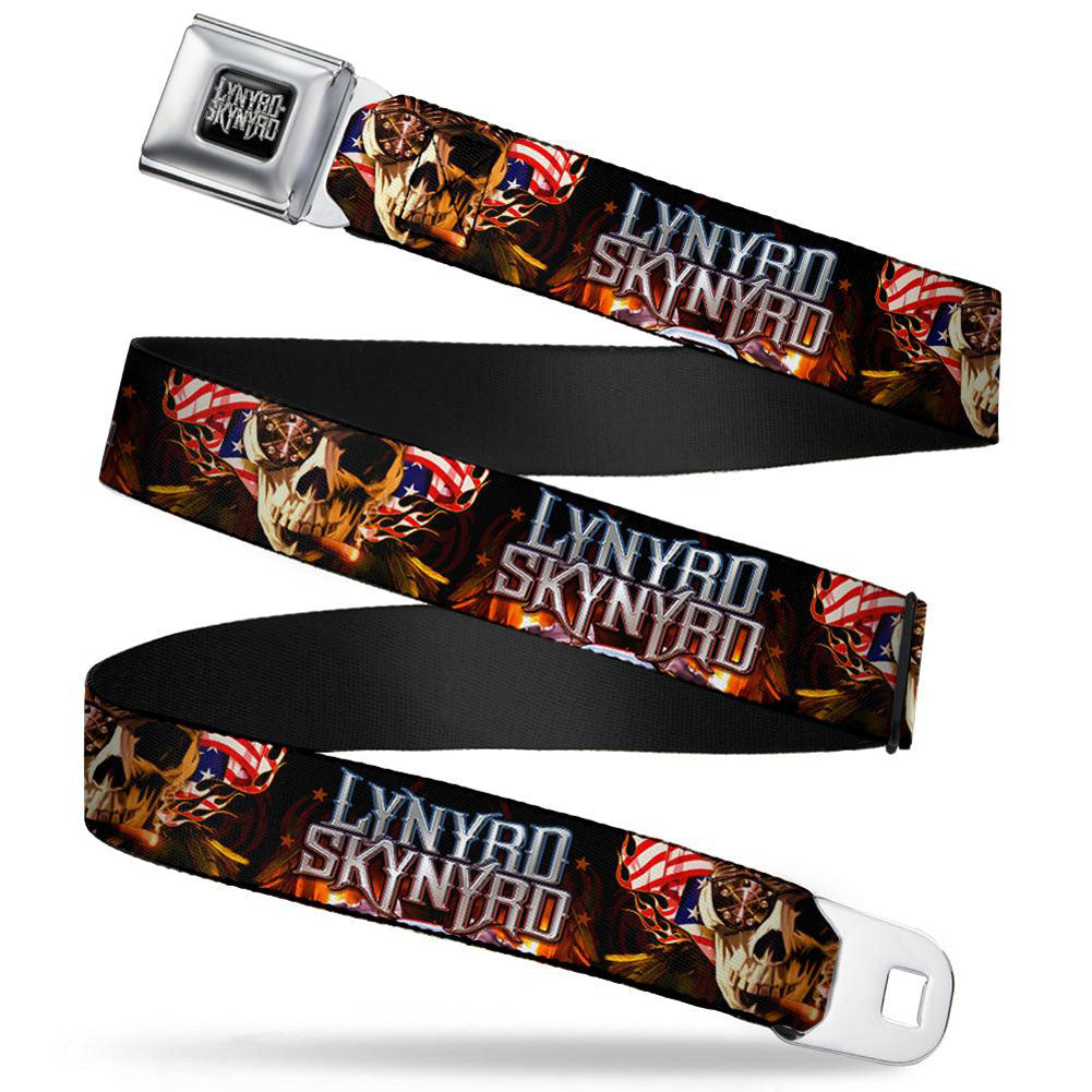 Lynyrd Skynyrd Smoking Skull & US Flag Flames Seatbelt Buckle Belt