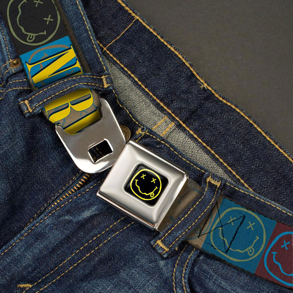Nirvana Smiley Face Blocks Seatbelt Buckle Belt