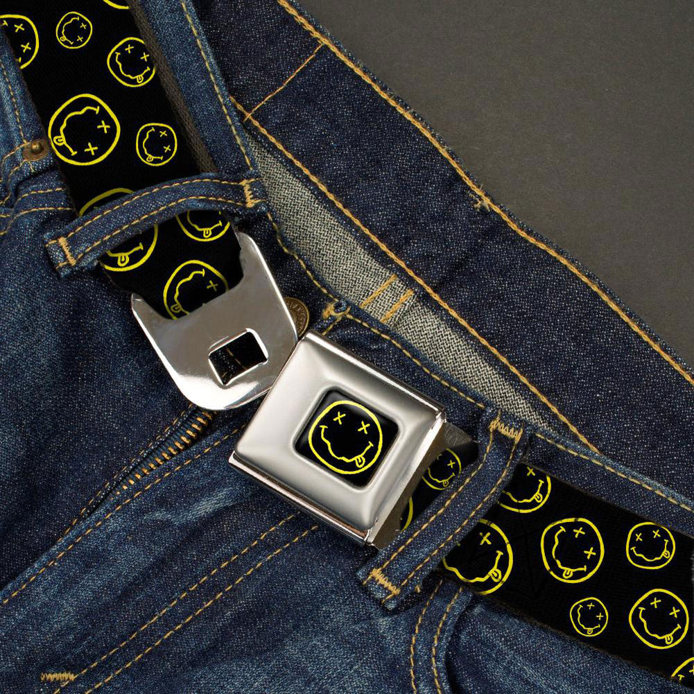 Nirvana Scattered Smiley Face Seatbelt Buckle Belt