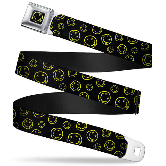 Nirvana Scattered Smiley Face Seatbelt Buckle Belt