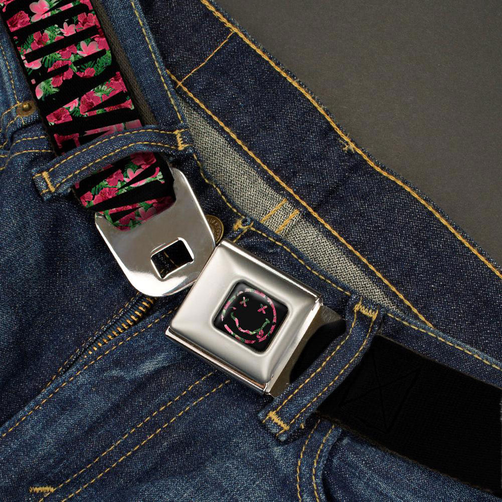 Nirvana Floral Smiley Face & Logo Seatbelt Buckle Belt