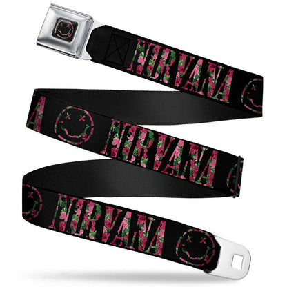 Nirvana Floral Smiley Face & Logo Seatbelt Buckle Belt