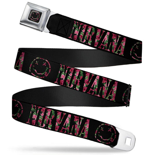 Nirvana Floral Smiley Face & Logo Seatbelt Buckle Belt