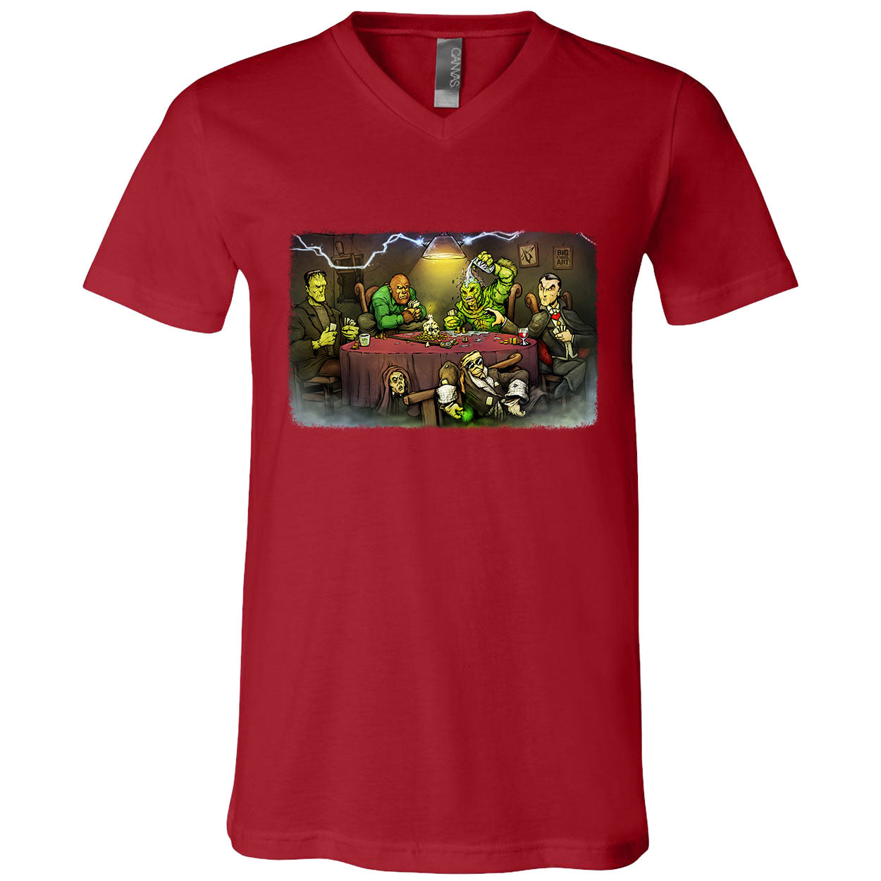 Monsters Playing Poker V-Neck T-shirt