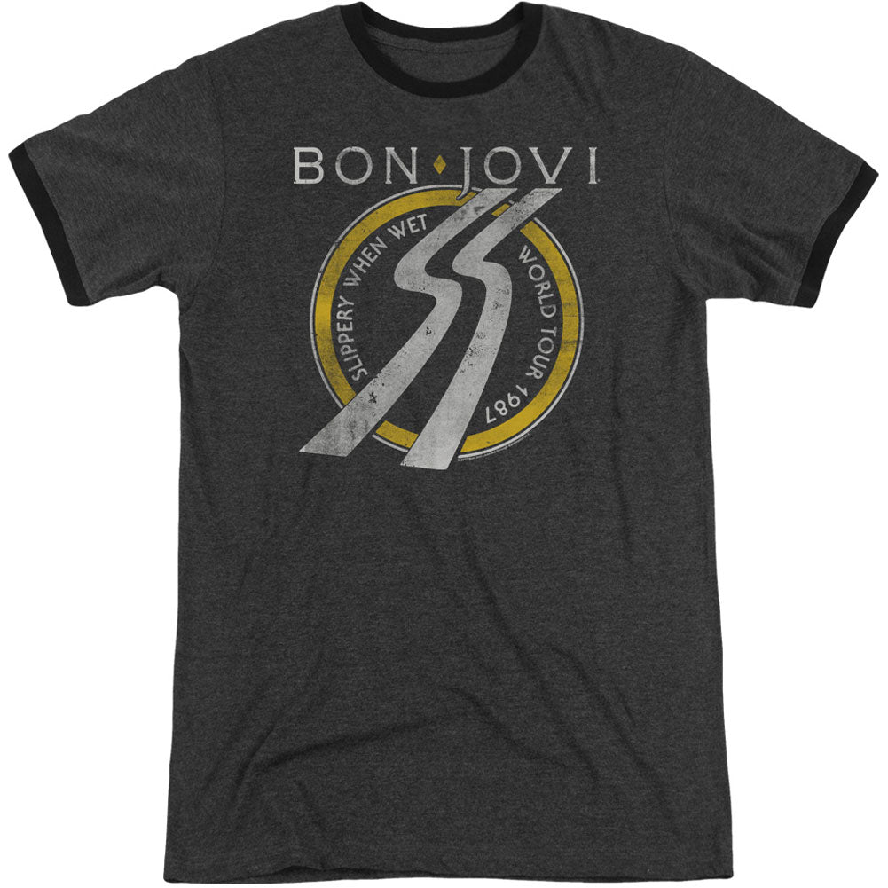 Bon Jovi Slippery When Wet World Tour Adult Ringer T-shirt