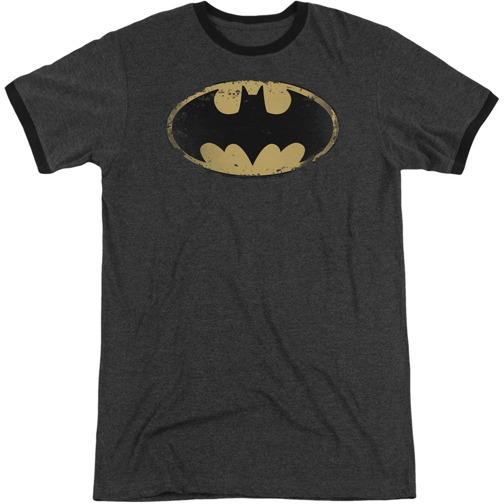 Batman Distressed Shield Adult Ringer T-shirt