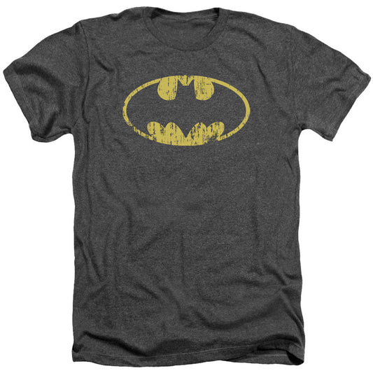 Batman Classic Logo Distressed Adult Heather 40% Poly T-shirt