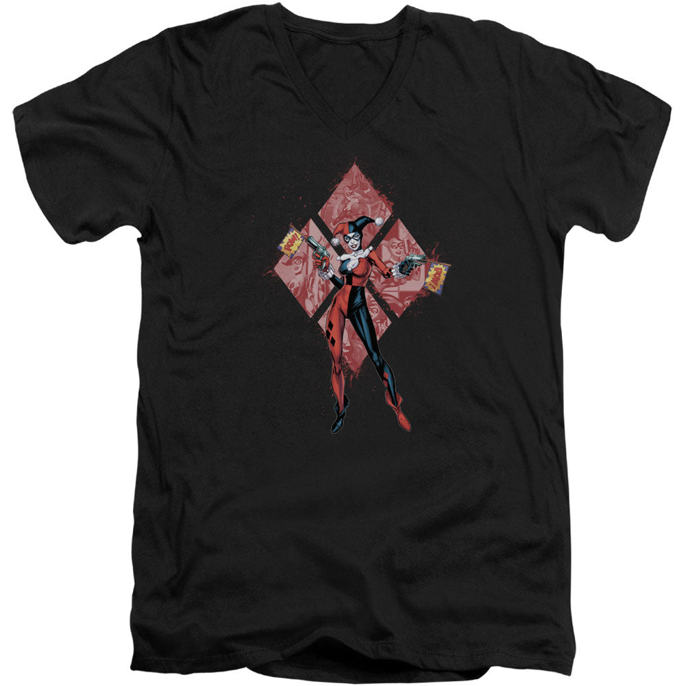Batman Harley Quinn (diamonds) Adult V-Neck Slim Fit T-shirt
