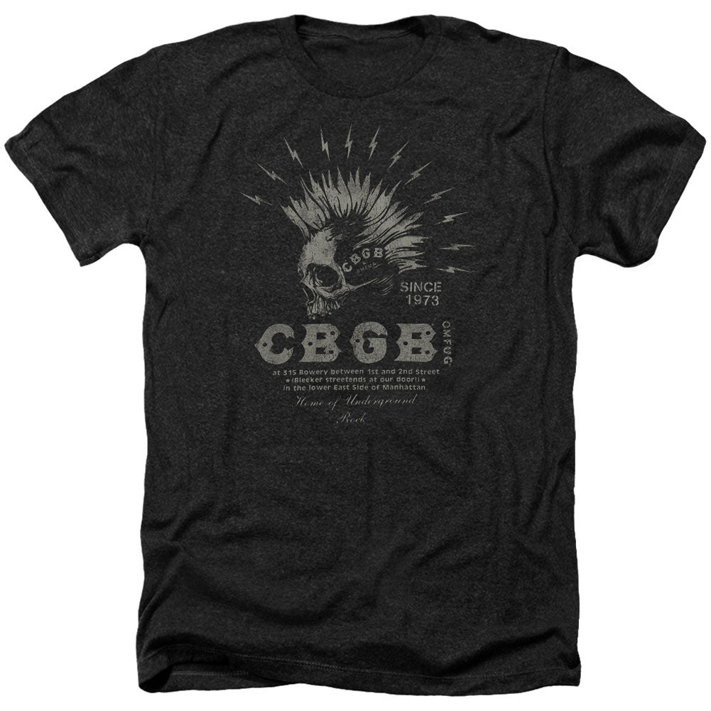 Cbgb Electric Skull Adult Heather 40% Poly T-shirt