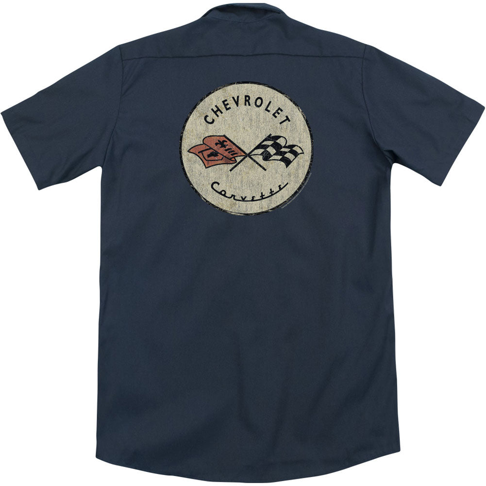 Chevy Blue And Gold Vintage Bowtie (Back Print) Workshirt