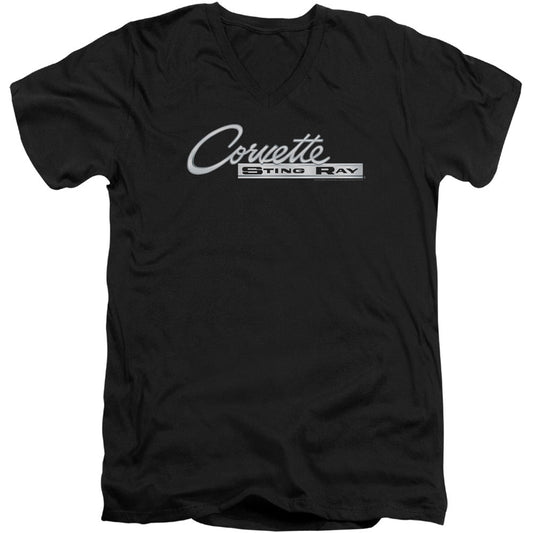 Chevy Chrome Stingray Logo Adult V-Neck Slim Fit T-shirt