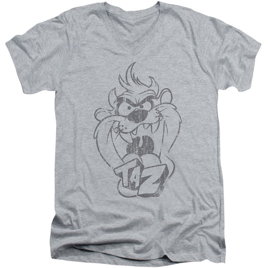 Looney Tunes Faded Taz Adult V-Neck Slim Fit T-shirt