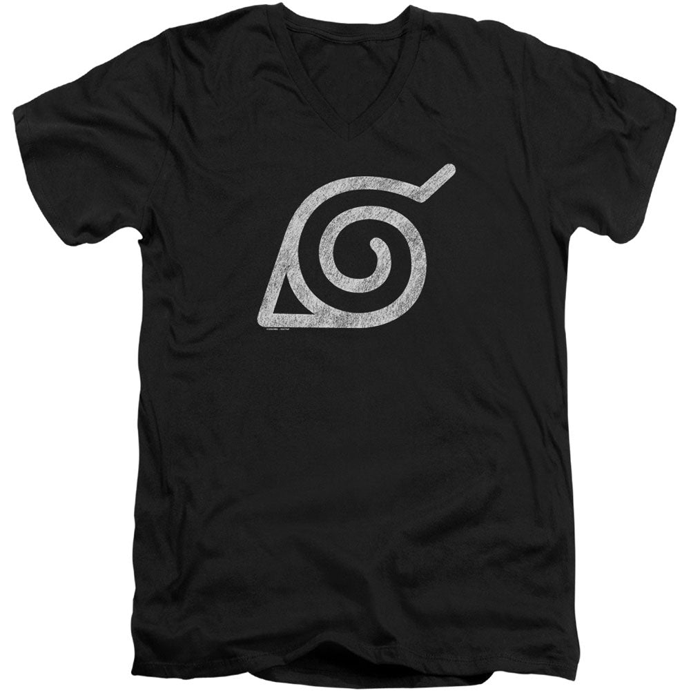 Naruto Distressed Leaves Symbol Adult V-Neck Slim Fit T-shirt