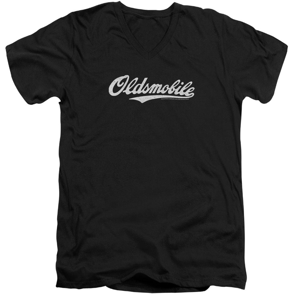 Oldsmobile Oldsmobile Cursive Logo Adult V-Neck Slim Fit T-shirt
