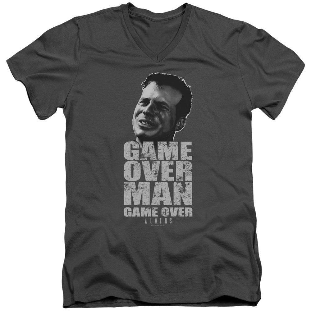Alien Game Over Man Adult V-Neck Slim Fit T-shirt