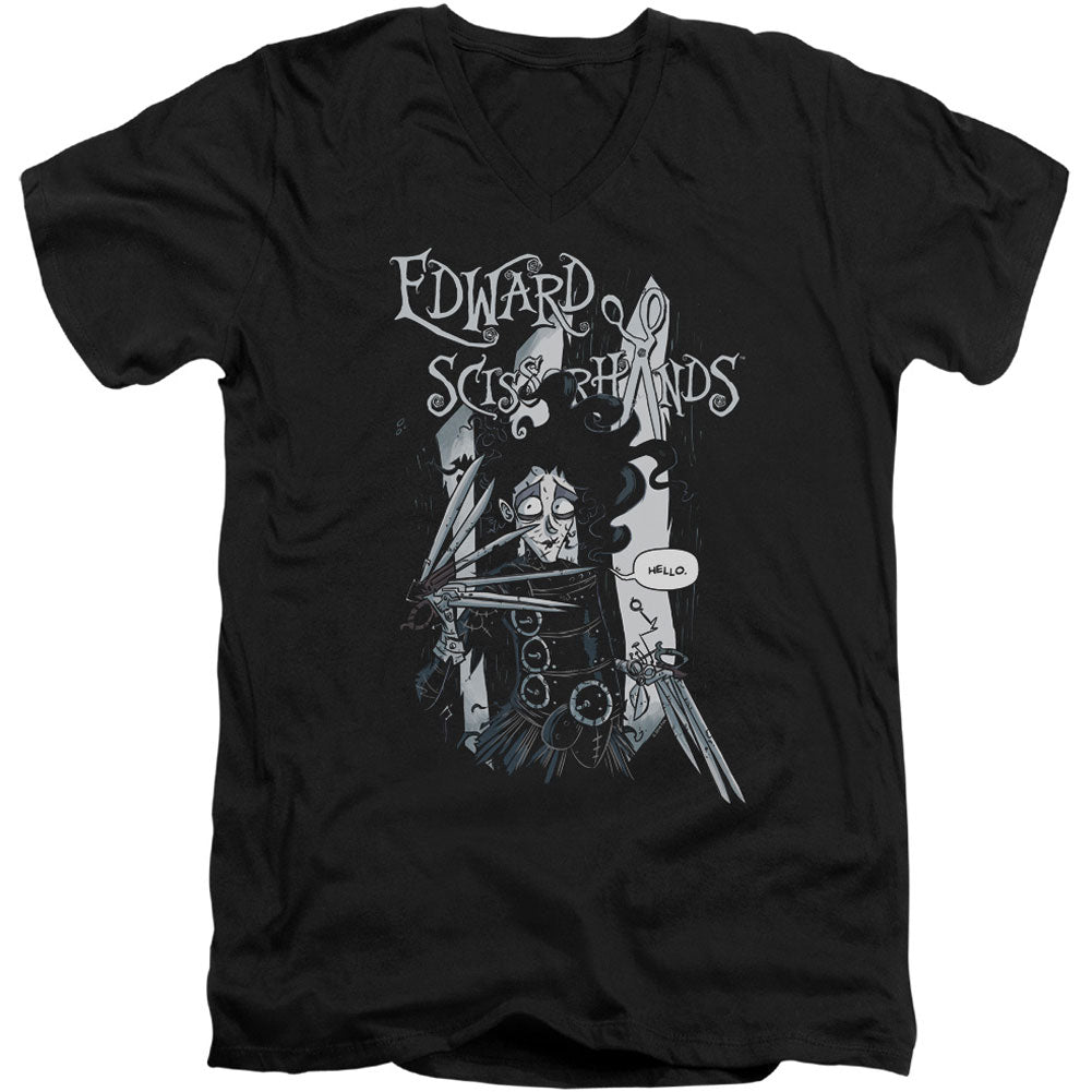 Edward Scissorhands Hello Adult V-Neck Slim Fit T-shirt