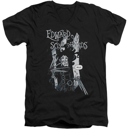 Edward Scissorhands Hello Adult V-Neck Slim Fit T-shirt