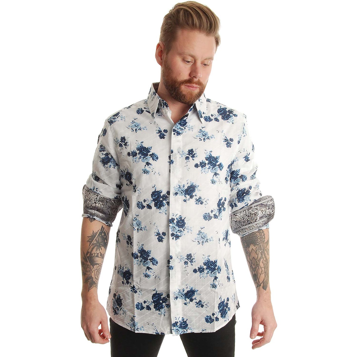 Rock Roll n Soul Crosstown Traffic Blu LS Button Up Shirt Dress Shirt