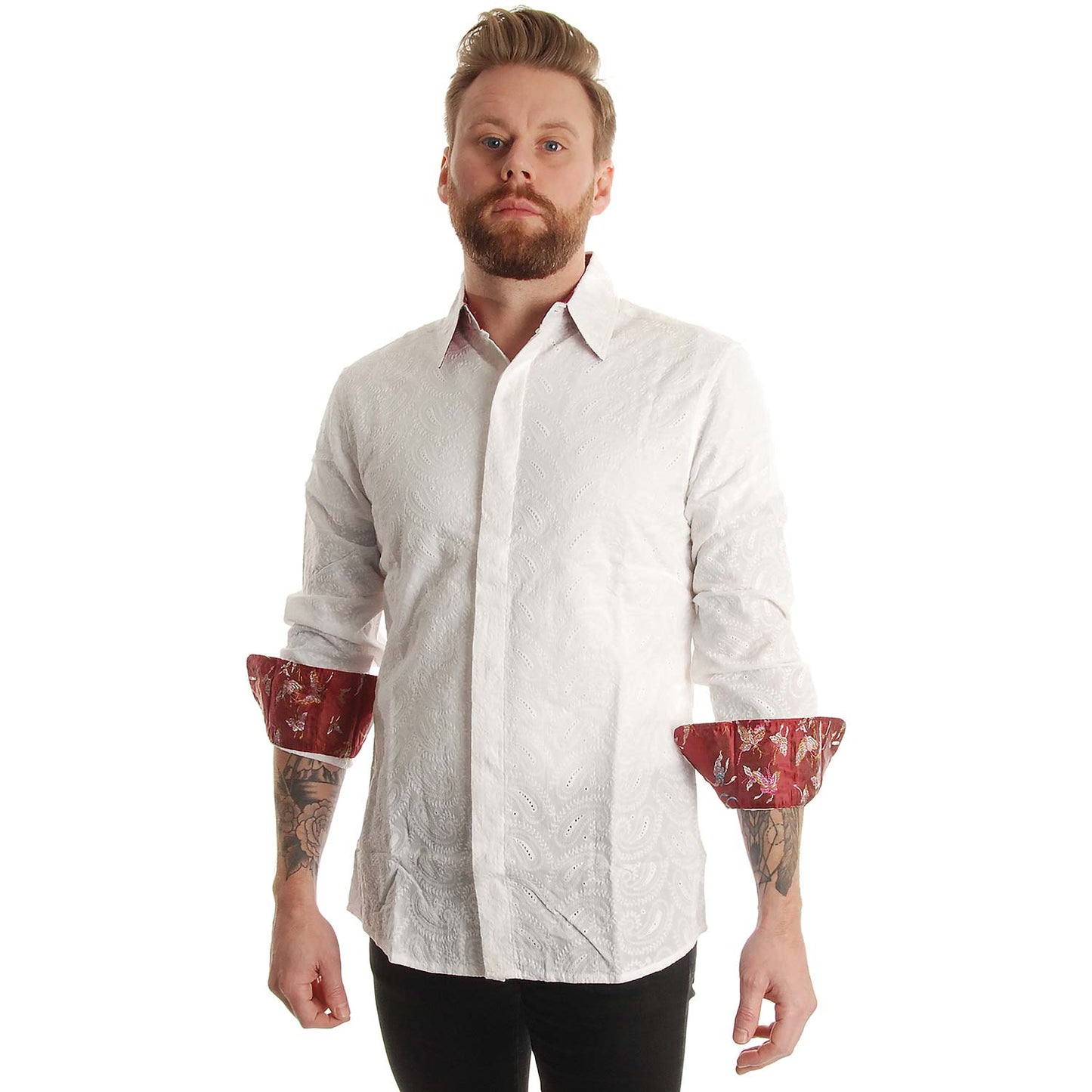 Rock Roll n Soul Fire II Wht LS Button Up Shirt Dress Shirt