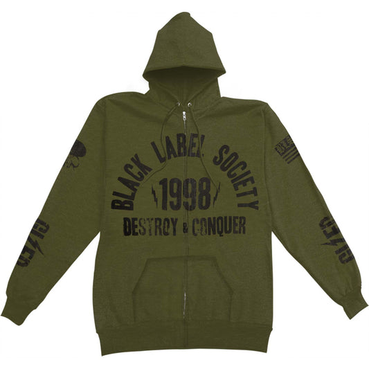 Black Label Society Destroy Conquer Army Hoodie Zippered Hooded Sweatshirt