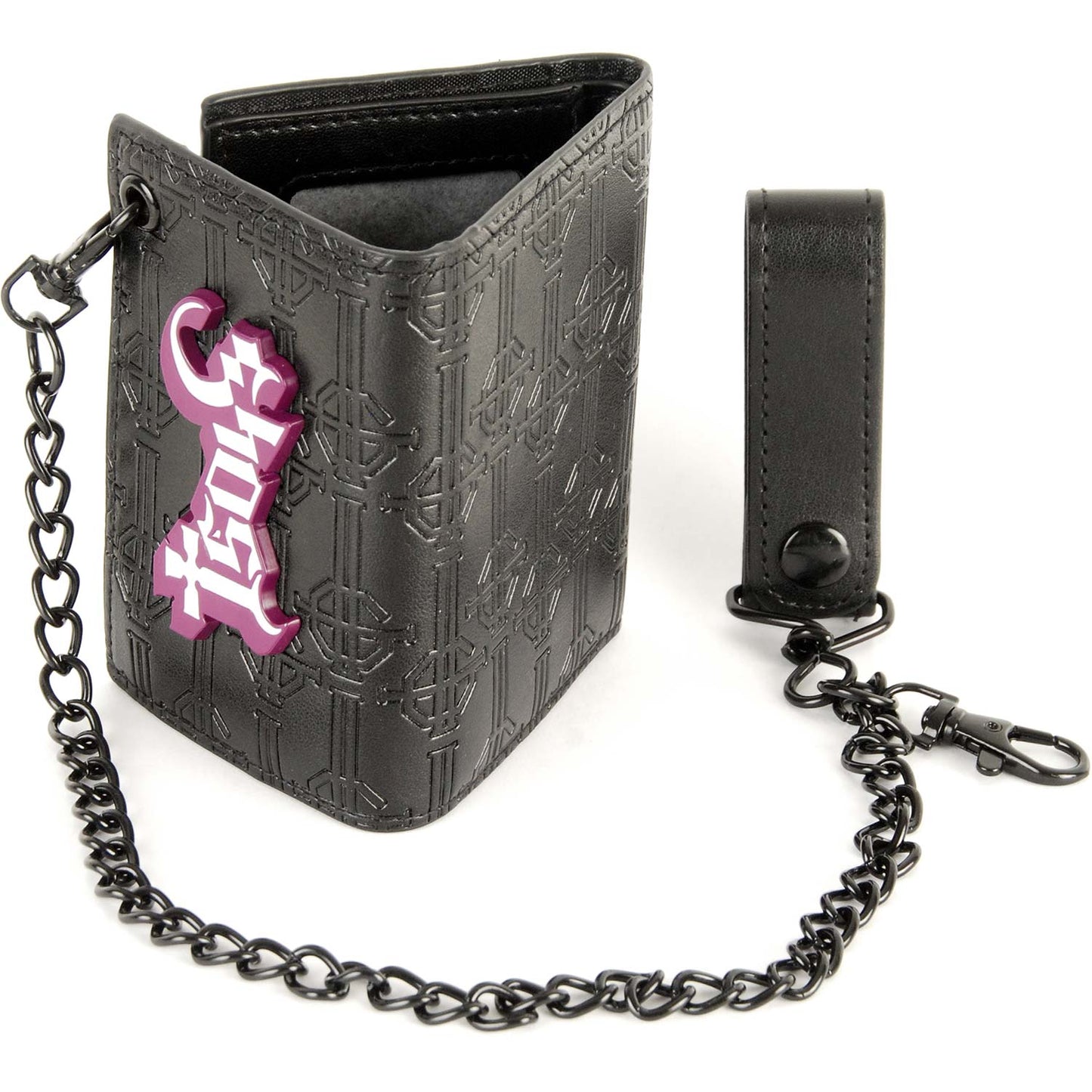 Ghost Wallet w/ Chain And Metal Badge Tri-Fold Wallet
