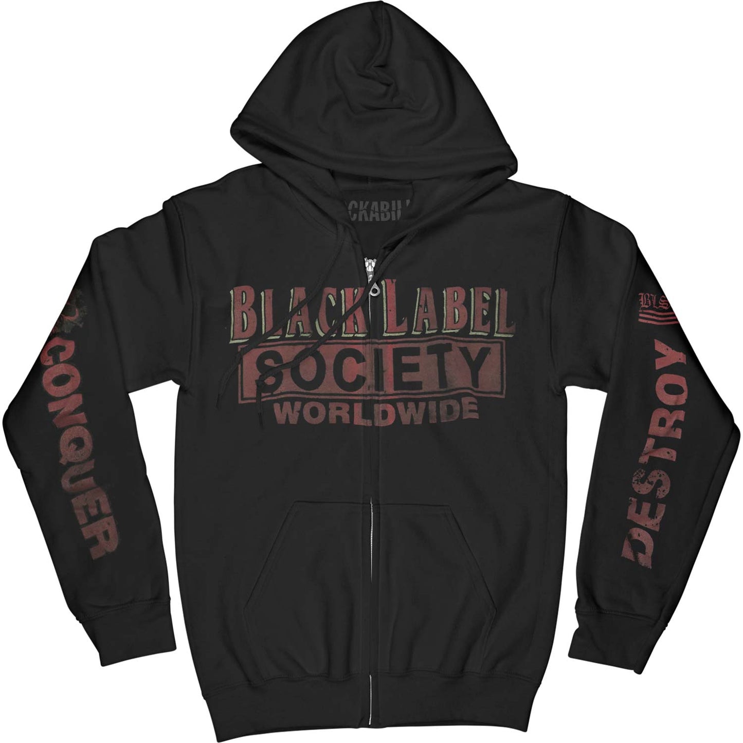 Destroy Conquer Black And Red Men's Hoodie Zippered Hooded Sweatshirt