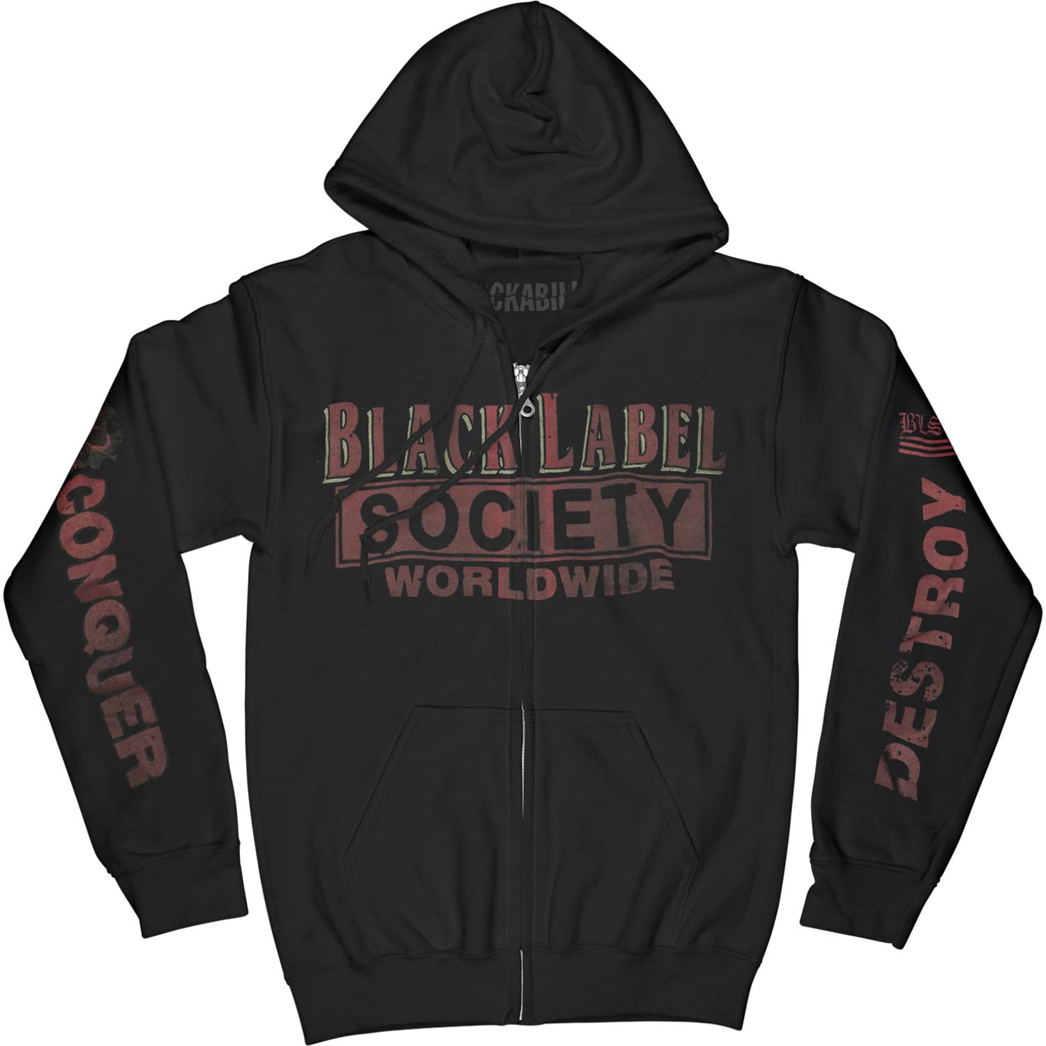 Destroy Conquer Black And Red Men's Hoodie Zippered Hooded Sweatshirt