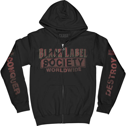 Destroy Conquer Black And Red Men's Hoodie Zippered Hooded Sweatshirt