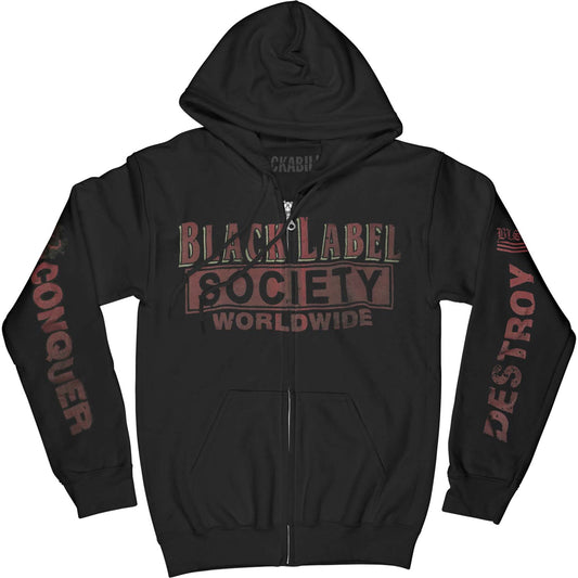 Black Label Society Destroy Conquer Black And Red Men's Hoodie Zippered Hooded Sweatshirt