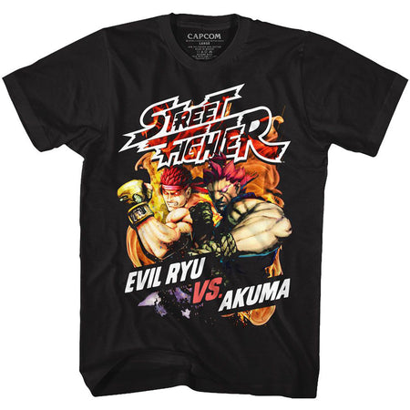 Street Fighter Ryu in Flame Mens Navy Blue Graphic Tee - S