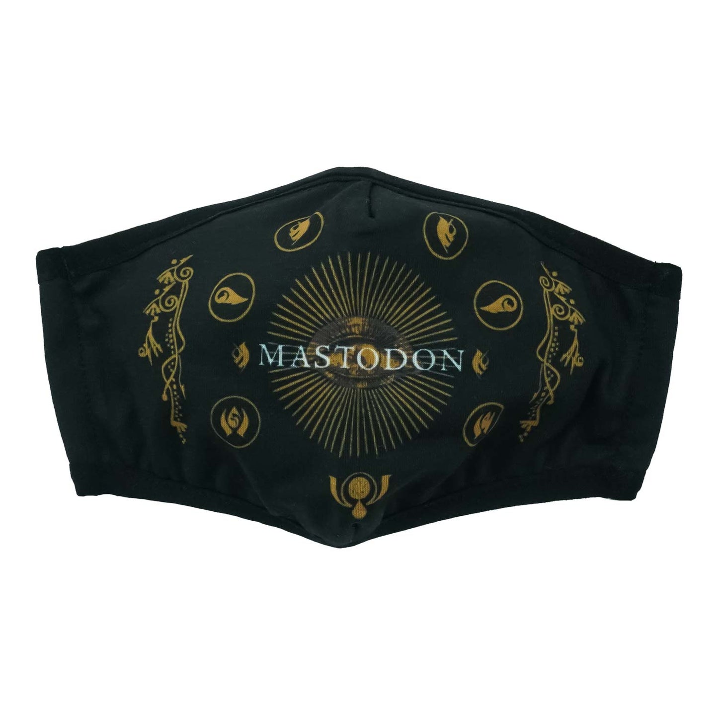 Gold Rays & Symbols Surrounding White Logo Face Mask