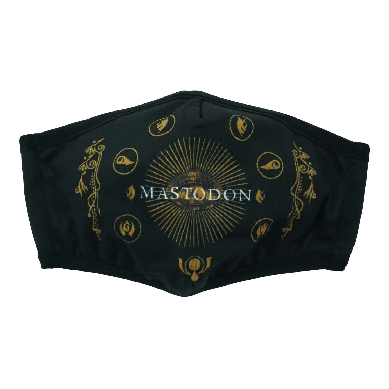 Gold Rays & Symbols Surrounding White Logo Face Mask