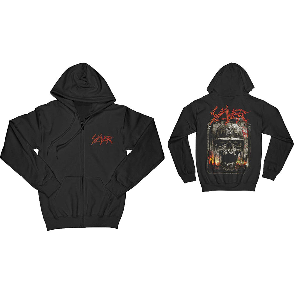 Slayer Etched Skull (Back Print) Zippered Hooded Sweatshirt